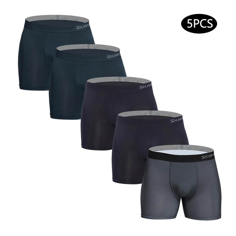 5pcs New Men Panties Polyester Boxers Underwear Man Pack Underpants Mens Brand Sexy Homme Boxer Shorts Male Ice Silk Trunks