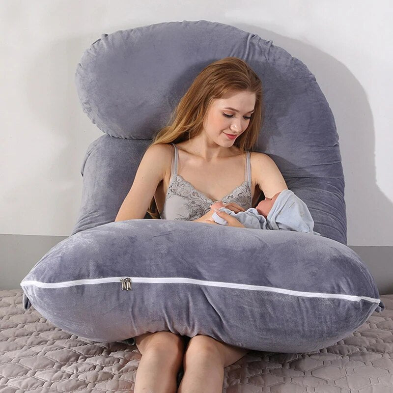 Pregnancy Pillow Maternity Sleeping Support Pillows J Shaped Pregnant Cushion 100% Cotton Women Breastfeeding Side Sleep Nursing
