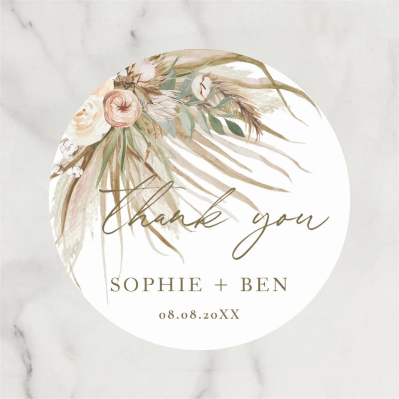 Customized wedding thank-you circular stickers, suitable for occasions such as weddings, birthdays, baptisms, and anniversaries.