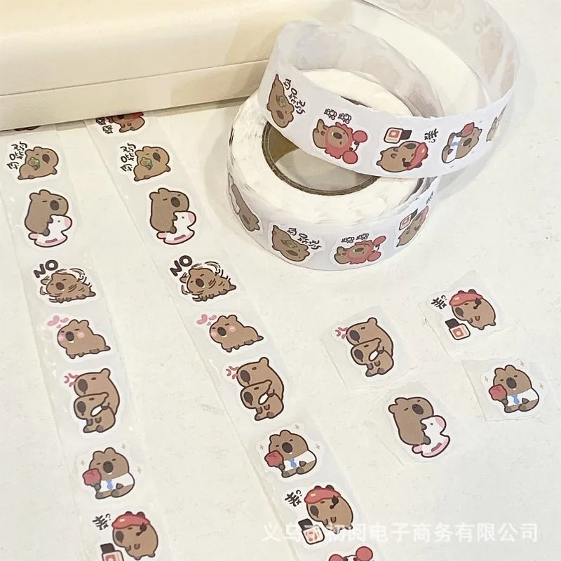 500PCS Trend Cute Cartoon Capybara Sticker Kawaii Scrapbook Water Cup Guitar Phone Case Decor DIY Sticker Kid Thank You Sticker