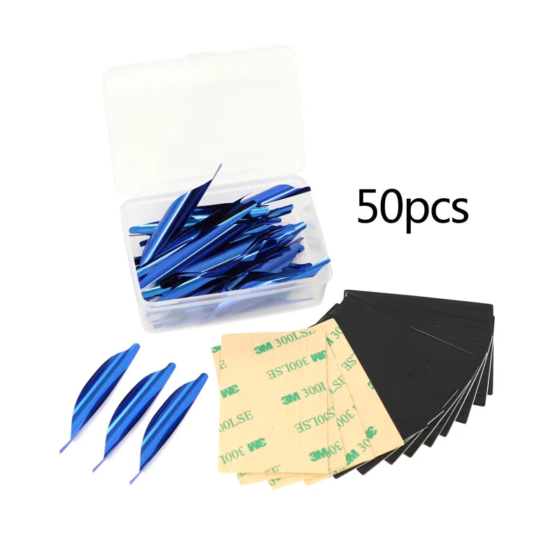 50pcs  New 1.8 inch  Archery Spin Vanes  Spiral Feather DIY Arrow Archery With sticker Tape Arrow Accessories Right Wing