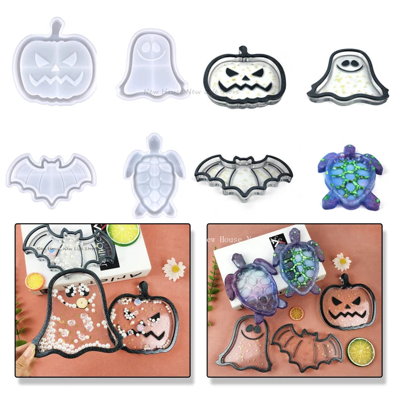 Halloween Pumpkin Bat Specter Tray Molds Silicone Coaster Mold Epoxy Resin Casting Molds for Making Faux Agate Cup Mat