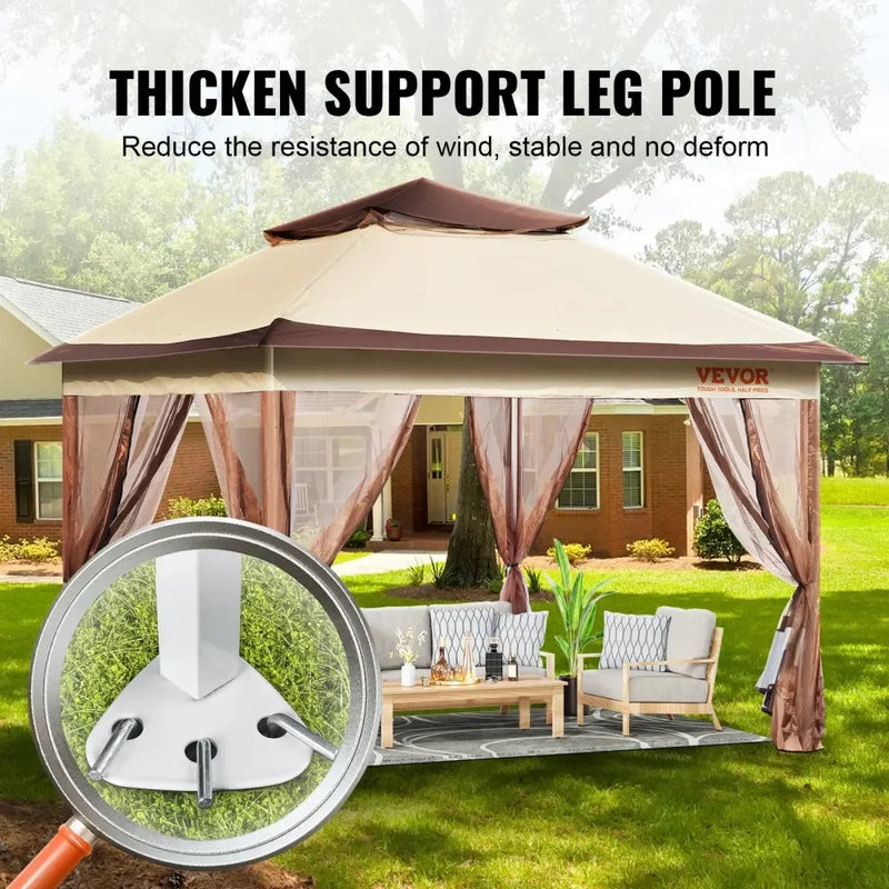 VEVOR 11x11/10x10/10x13ft Portable Patio Gazebo PU Coated 250D Garden Market Waterproof Collapsible Outdoor Canopy Party Tent
