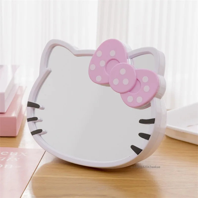 New Sanrio Kawaii Girly Heart Hello Kitty Style Cosmetic Mirror Portable Desktop Mirror Cosmetic Items Storage Box Women's Gift