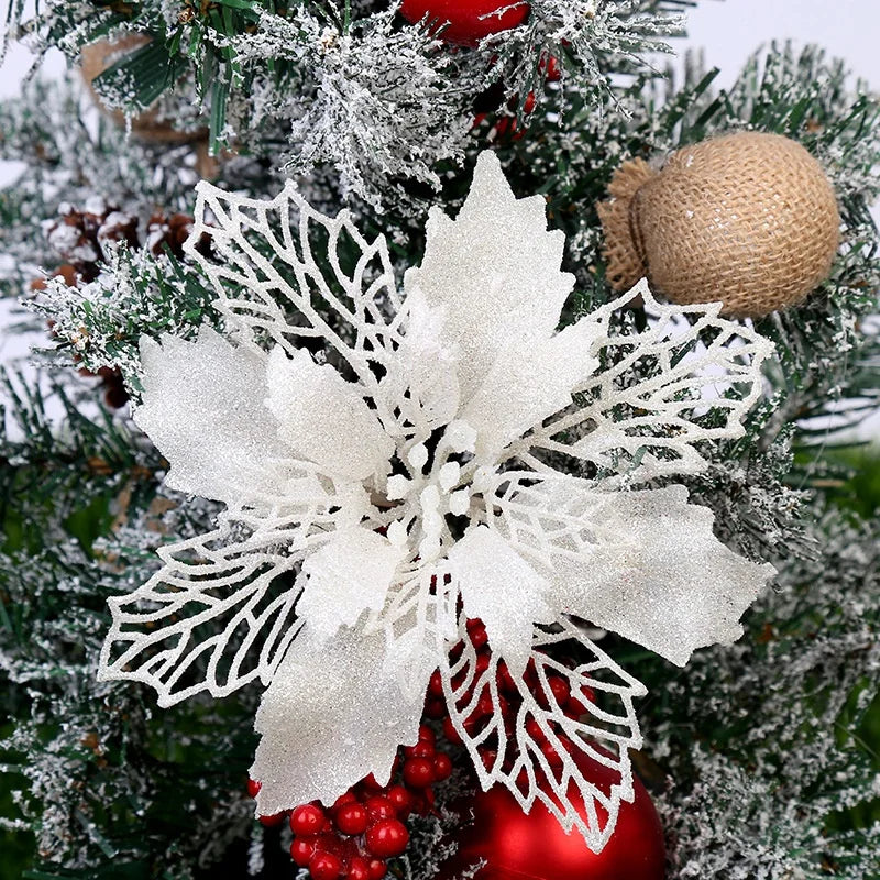 5/10Pcs 9CM Christmas Decoration Artificial Flowers Xma Tree Pendant Ornaments Home Decor Navidad New Year 2025 Party Supplies