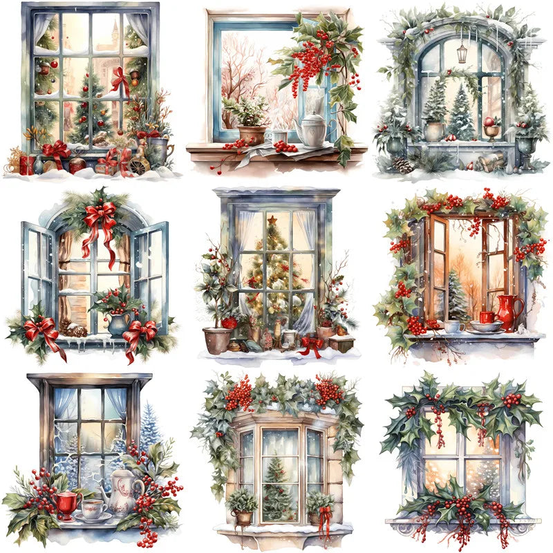 12Pcs/Pack Christmas Windows Sticker DIY Craft Scrapbooking Album Junk Journal Decorative Stickers