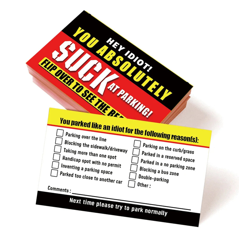 (Pack Of 50)Bad Parking Cards  You Parked Like An Idiot Business Cards 3.54"x1.97" For Funny Parking Violation Prank Notice Gag