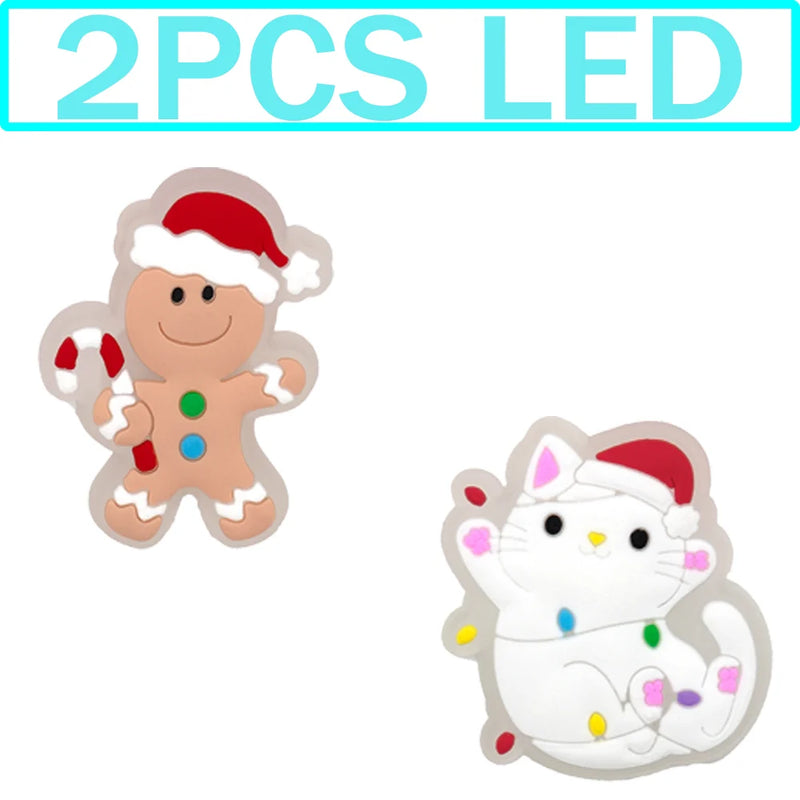 1-5PCS New Christmas LED Shoe Charms,Cute Santa Claus Cat & Dog Pin Accessories for Sandals,Shoe Clogs Buckle Christmas Gifts