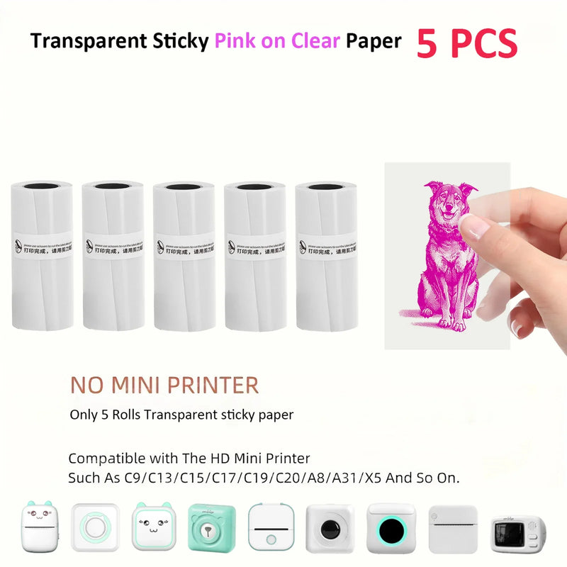 Mini Thermal Transparent Sticky Color On Clear Self-Adhesive Paper 57x25mm Used For Micro Thermal Printer Photo Printing Paper