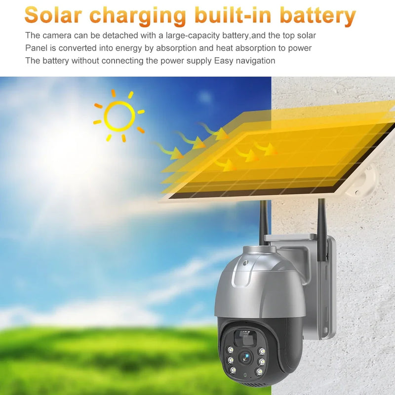 SANSCO 4K 8MP 4G PTZ Solar Camera Battery PIR Motion Detection Outdoor 4MP Security CCTV Surveillance IP Camera V380 Pro