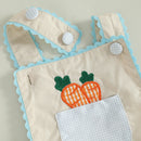 Easter Bunny Embroidered Sleeveless Romper Jumpsuit with Carrot Applique and Square Neckline for Baby Girls