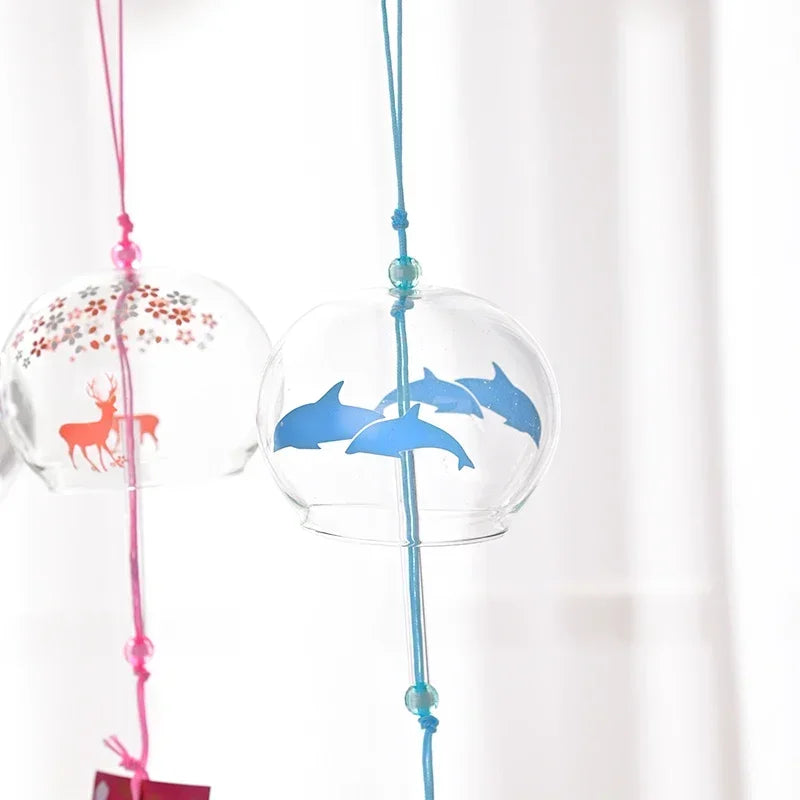 Sakura Glass Wind Chime Hanging Drop Birthday Gift Ornament Transparent Wind Spinner Bell Pendant Japanese Style Decoration