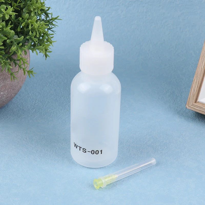 1Pc 50ML WTS-001 Plastic Liquid Alcohol Bottle With Needle For Dispenser Rosin Solder Flux Paste For Phone PCB Welding Repair