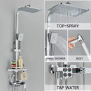 4-Function Button Digital Display Shower Faucet Set Chrome Rain Shower Column Constant Temperature Shower Wall Mounted