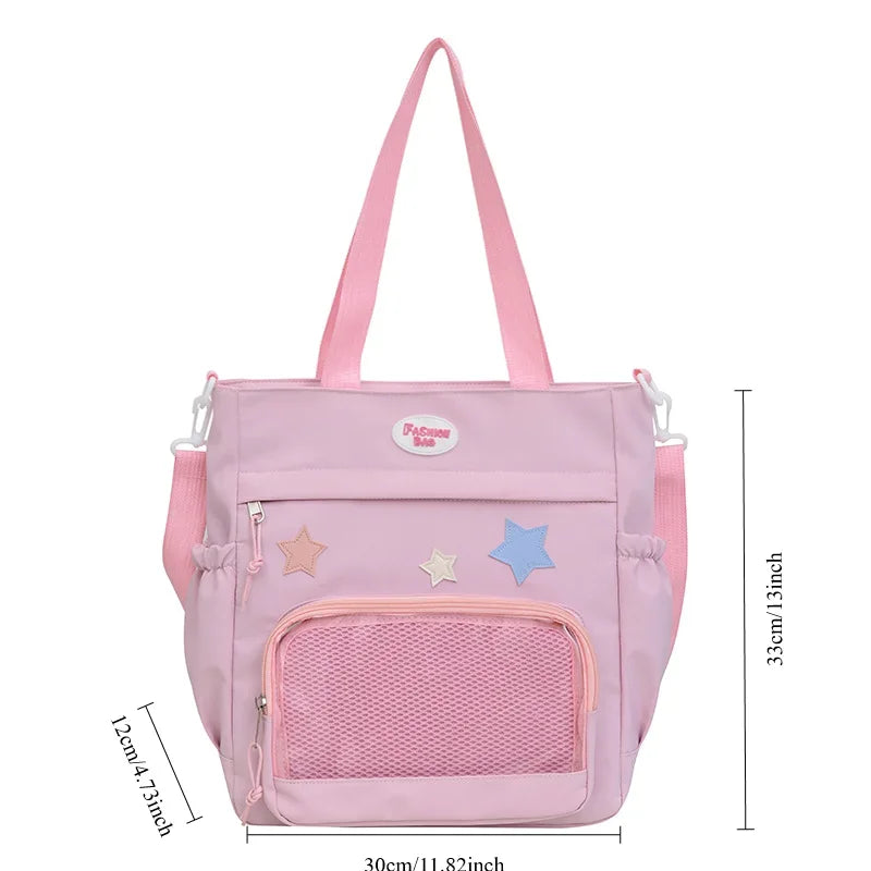 Candy Color Women Shoulder Bag Nylon Star Anime Expo Badge Display Handle Bag Versatile Girl Student Commuter Crossbody Bag