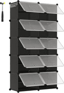 SONGMICS shoe rack with 10 compartments, shoe cabinet, 30x40x30 cm per compartment, narrow, with doors, steel frame, plastic
