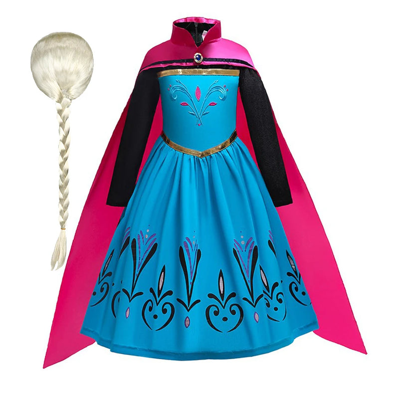 Girls Elsa Coronation Dress Up Long Sleeve Snow Queen Halloween Party Princess Costume Kids Christmas Elza Fancy Clothes Cloak