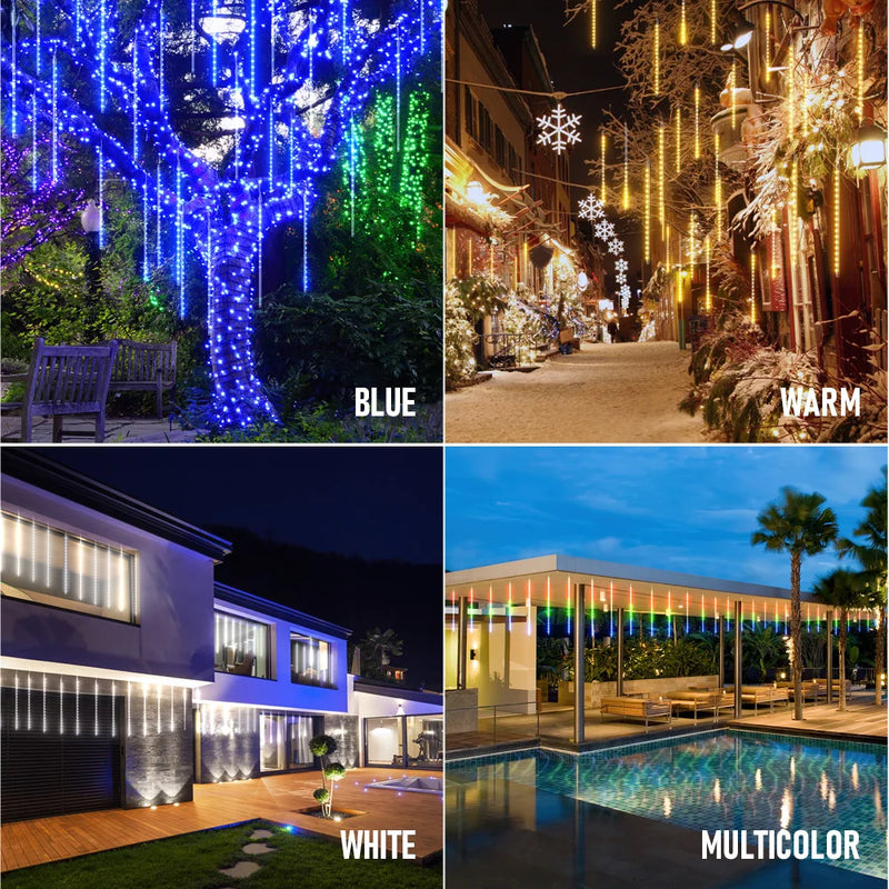 Christmas LED Meteor Shower Garland Festoon Holiday Strip Light Outdoor Waterproof Fairy String Lights For Street Decoration