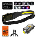 COB LED Sensor Headlamp USB Rechargeable Flashlight Built-in 1200 MAh Battery  5 Lighting Modes Torch Outdoor Camping Lantern