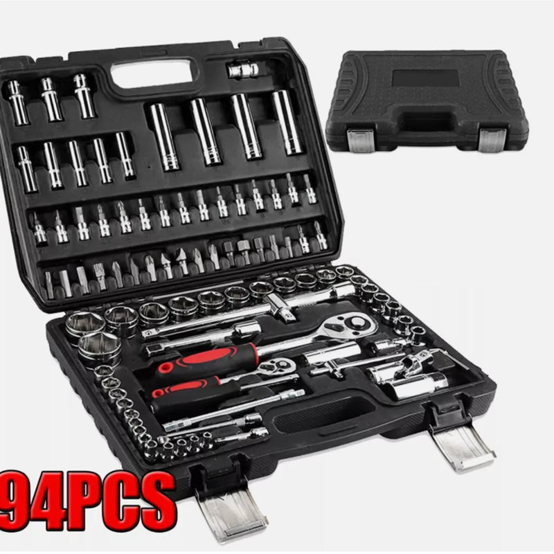 94Pcs Ratchet Spanner Wrench Socket Set 1/2" 1/4" Screwdriver Bits Torque Wrench Repair Hand Tool Kit w/Case