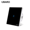 UBARO Eu AC100-240V Tempered Black White Crystal Glass Touch Switch Panel Wall Light Sensor Button 1/2/3 Gang 10A Led Indicator