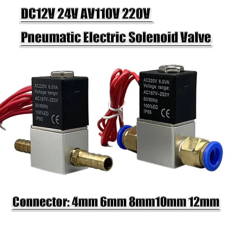 12V 24V 220V Pneumatic Electric Solenoid Valve 2 Position 2 Port Normally Closed Air Magnetic Valve 6mm 8mm Hose Barb Connection