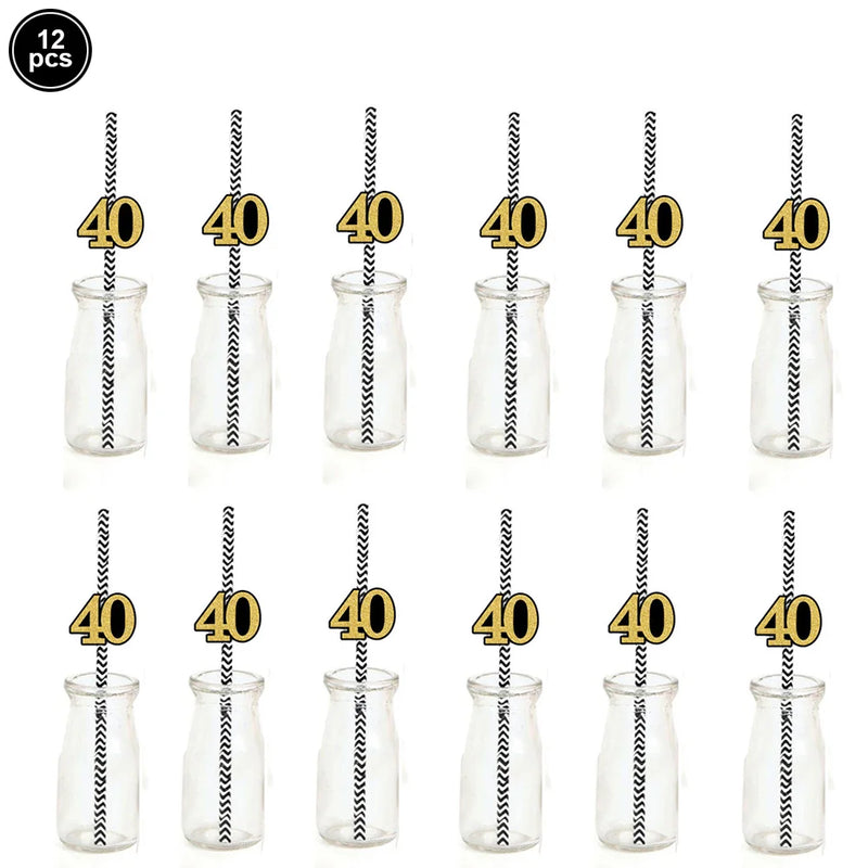 40th Birthday Party Disposable Tableware Plate Cup Napkin Black Gold Party Decorations Birthday Balloon 40 Years Party Supplies