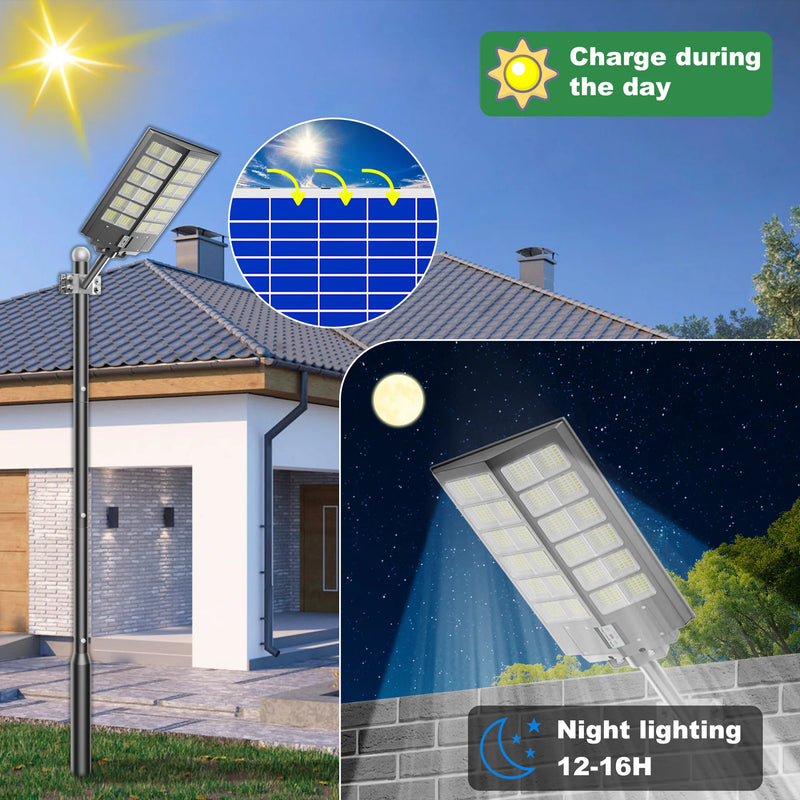 4200W Solar Street Lights Outdoor - 4500K Solar Lights Outdoor Waterproof Dusk to Dawn, Commercial Solar Parking Lot Lights with