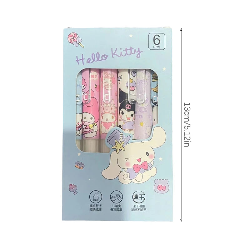 1/6Pcs/box Kawaii Sanrio Gel Pens Cute Kuromi Hello Kitty Melody 0.5mm Black Ink Press Water-based Pen Office Signature Pen