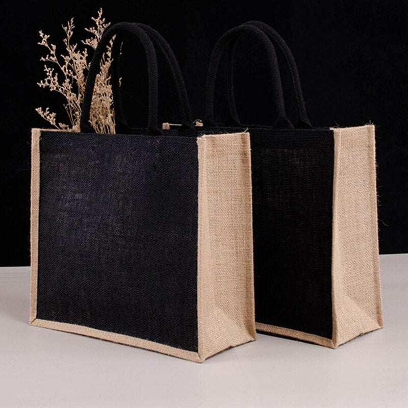 Reusable Jute Tote Bag Eco Friendly Burlap Grocery Bags for Shopping Beach