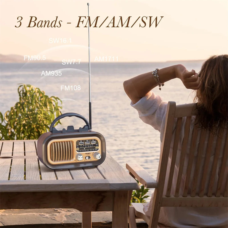 AM FM Portable Radio Operated By USB Cable/Solar Panels Rechargeable Radios Player 3 Band Radio For Senior Outdoor Home