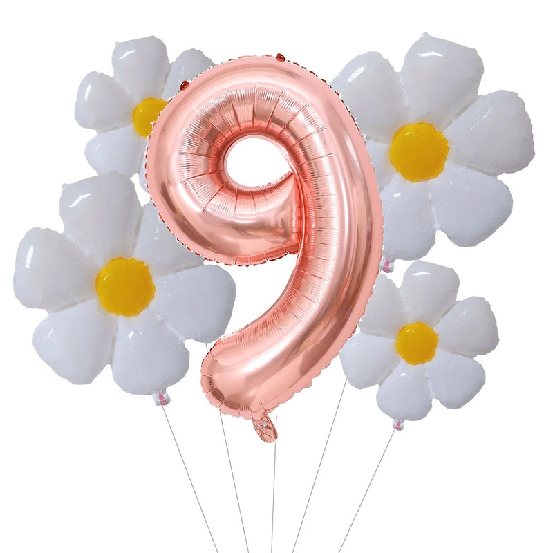 5Pcs Groovy One Party Balloons Set 32inch Rose Gold Number Balloon for First Birthday One Groovy Baby Daisy Party Decorations