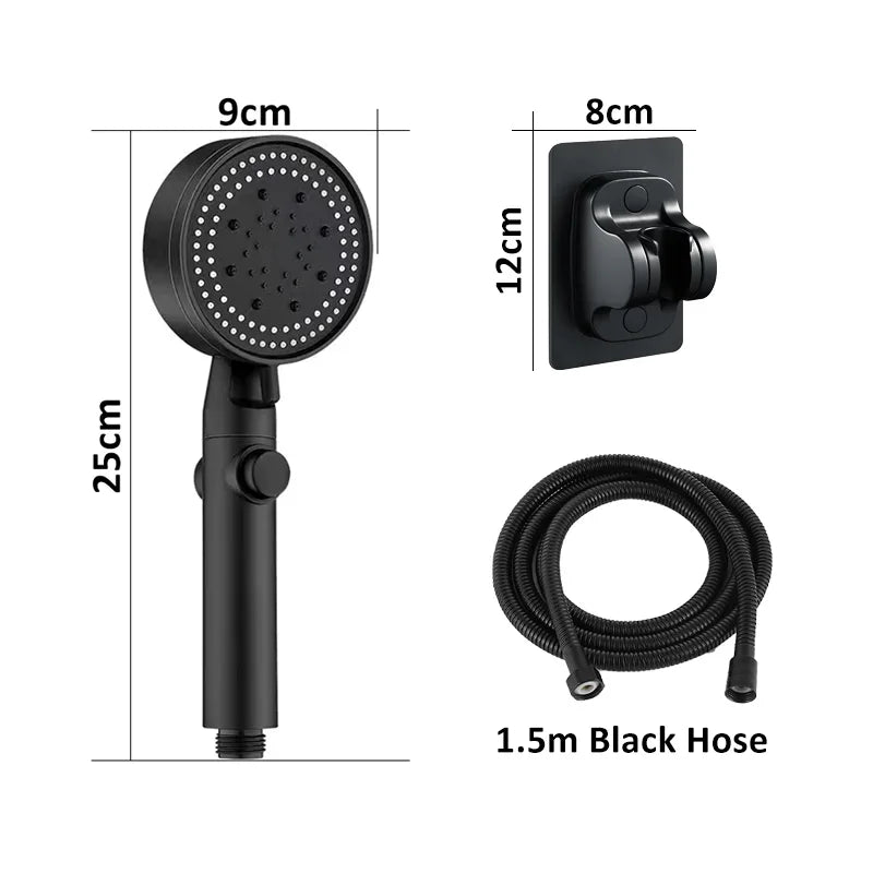 High Pressure Shower Head 5 Modes Adjustable Showerheads with Hose Water Saving One-Key Stop Spray Nozzle Bathroom Accessories