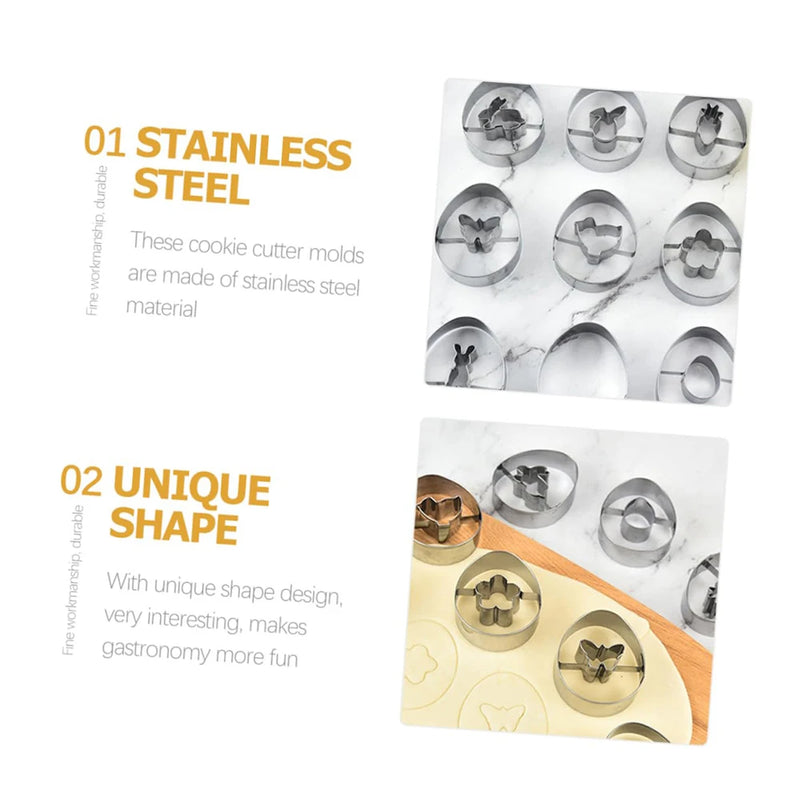 9Pcs Easter Cookie Cutters Stainless Steel Egg Chicken Bunny Carrot Shape Biscuit Mold For Easter Party Baking Decoration