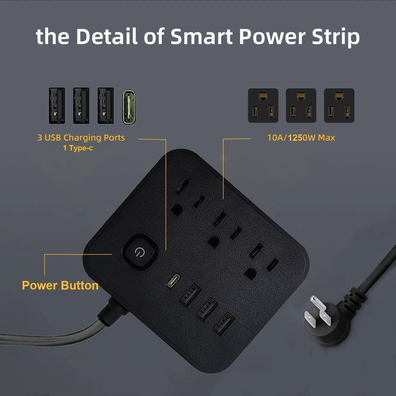 Power Strip US Plug AC Outlets Multitap Socket Extension Cord Electrical With USB Type C Fast Charging Network Filter Adapter
