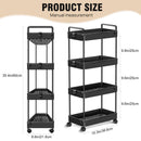 3/4 Tier Storage Trolley with Wheels, Rolling Cart with Hooks, Easy Assembly, for Bathroom, Kitchen, Office, Black/White