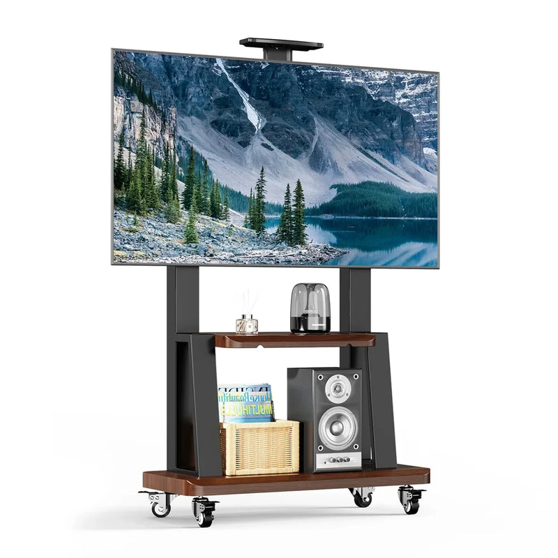 Mobile TV Cart for 32-75 Inch Screens, Movable Rolling Floor TV Stand with Shelf Locking Wheel, Height Ajustable Heavy-Duty