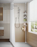 85-305 cm height adjustable shower rack with 4 trays bathroom shelf, shower corner no drilling necessary, white/black