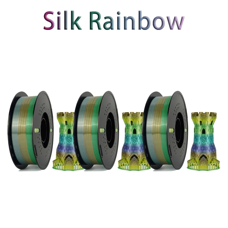 Tri-Color Dual-Color Silk Rainbow PLA Filament 1.75mm Accuracy+/-0.03mm 3D Printer Filament Compatible with Most FDM Printers