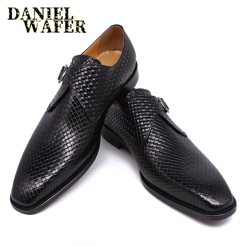 Luxury Men Loafers Shoes Slip on Monk Strap Mix Color Black Men Casual Shoes Dress Office Business Wedding Genuine Leather Shoes