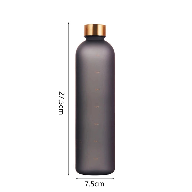 1L Water Bottle With Time Marker 320Z Large Capacity Reusable Fitness Sports Outdoors Travel Leakproof BPA Free Frosted Plastic