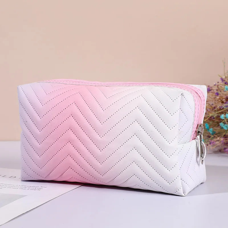 1 Pc Gradient ColorCosmetic Bag for Women Zipper Pu Leather Makeup Bag Pouch Travel Large Female Make Up Pouch Necessaries