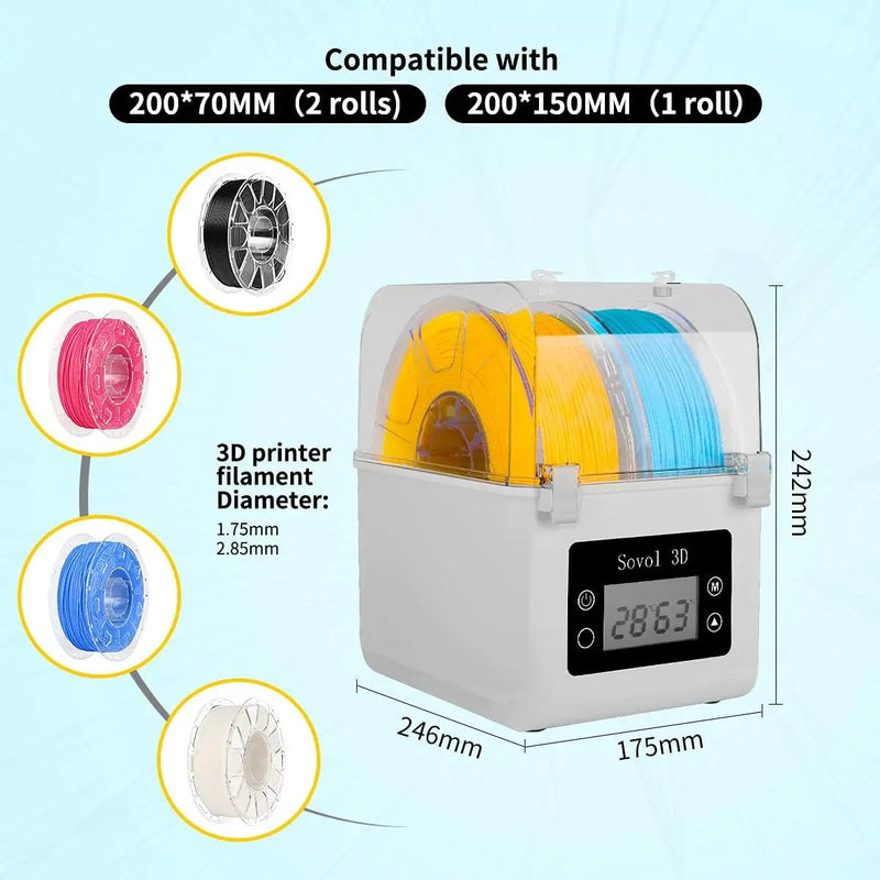 Sovol Filament Dryer SH01 Filament Dehydrator 3D Printer Spool Holder with Upgraded Fan, Dry Box for 1.75mm, 2.85mm Filament