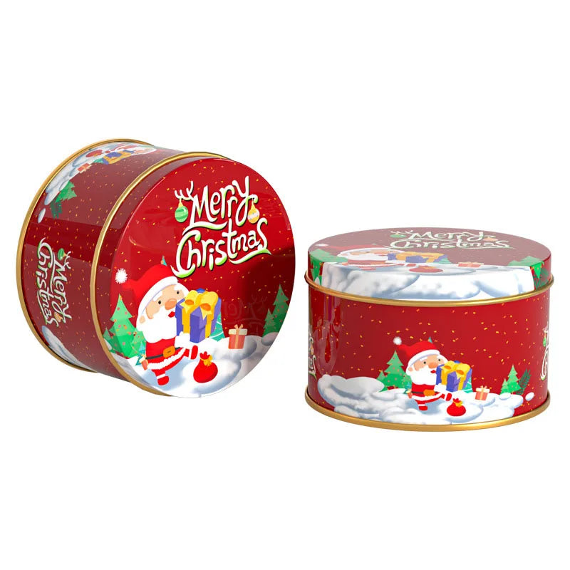 Christmas Round Metal Gift Box Candy Cookie Storage Containers Tinplate Boxes Children Christmas Gift Holiday Party Supplies