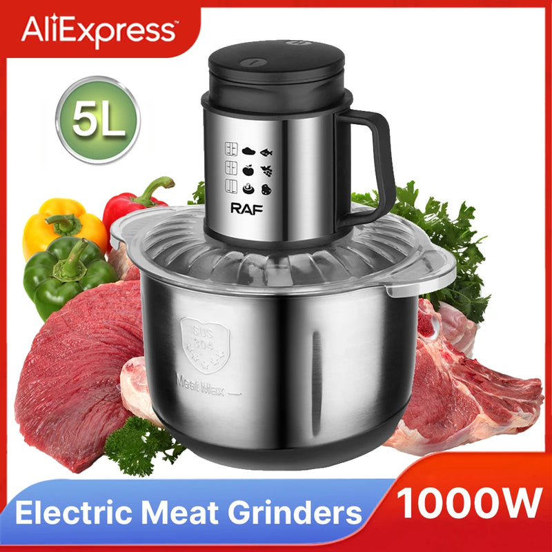 1000W Electric Meat Grinders 5L Food Crusher Stainless Steel Multifunctional Vegetable Slicer Processor Kitchen Appliances