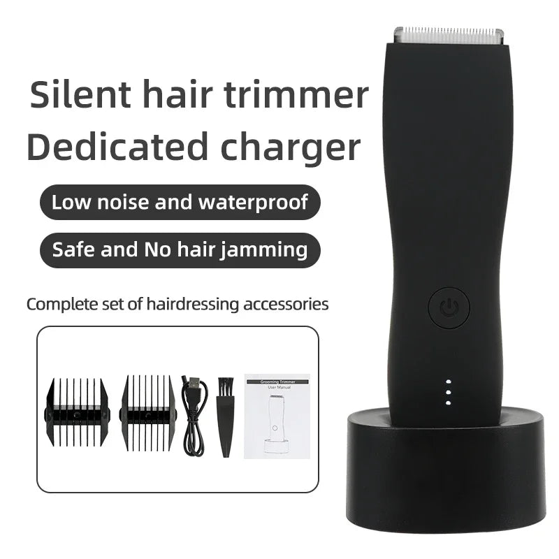 Electric Groin Hair Trimmer Men's Body Grooming Clipper Pubic Epilator Ceramic Blade Waterproof Male Hygiene Razor Safe Shaver