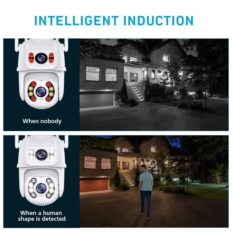 8MP 4K WIFI IP Camera PTZ Dual Lens with Dual Screen Ai Human Detect Night Vision Outdoor Wifi Surveillance Camera ICsee