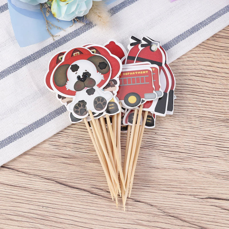 Cake Picks Party Firefighter Decorating Toppers Decor Truck Fire Cartoon Theme Supplies Cupcake Fruit Fireman Woodland Baby