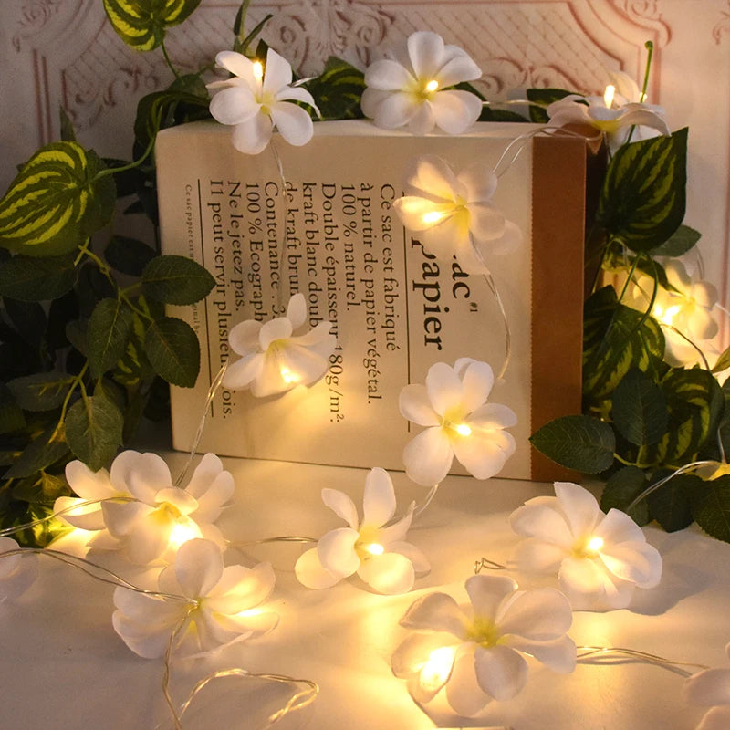 Plumeria String Lights Artificial Frangipani Gardenia Led Lights String Battery Operated for Home Garden Wedding Party Decor