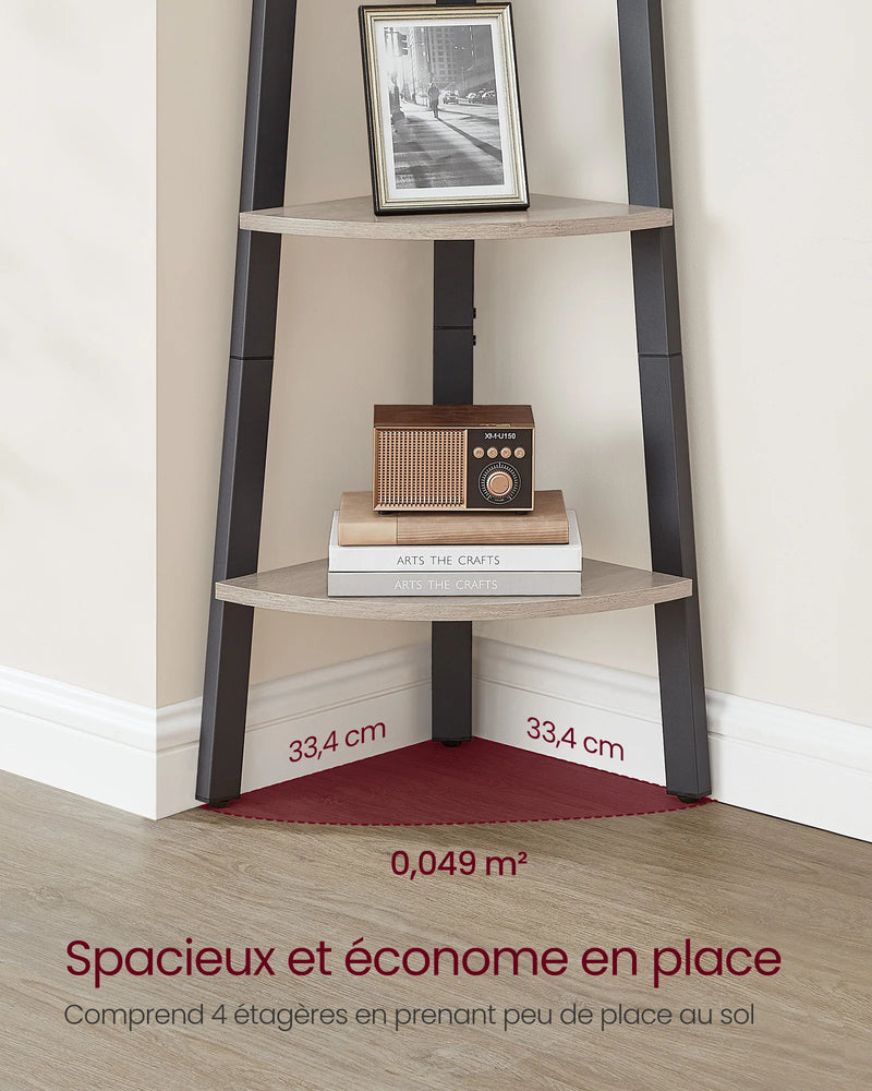 VASAGLE Corner Shelf Unit, 4-Tier Corner Shelf, Ladder Shelf for Living Room, Bookshelf or Plant Stand, Industrial Accent